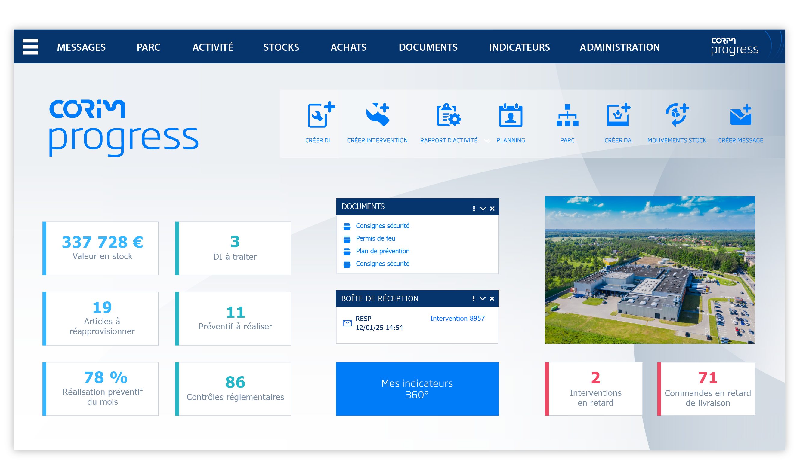 Dashboard GMAO Corim Progress
